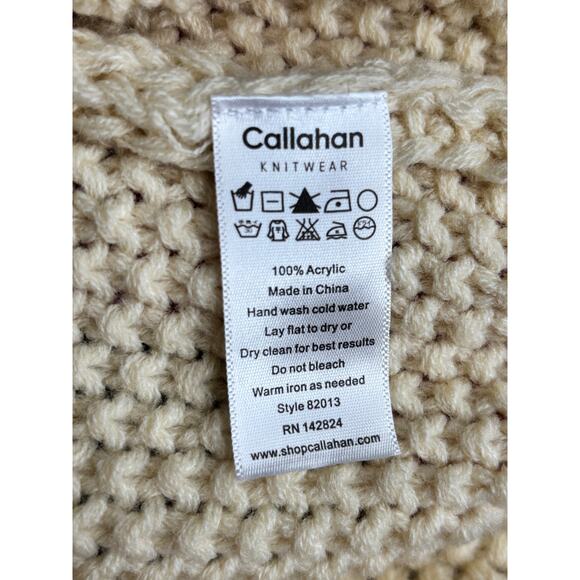 Callahan Knitwear Turtle Neck Cable Knit Sweater L Ivory Oversized Cozy Pullover - Picture 6 of 6
